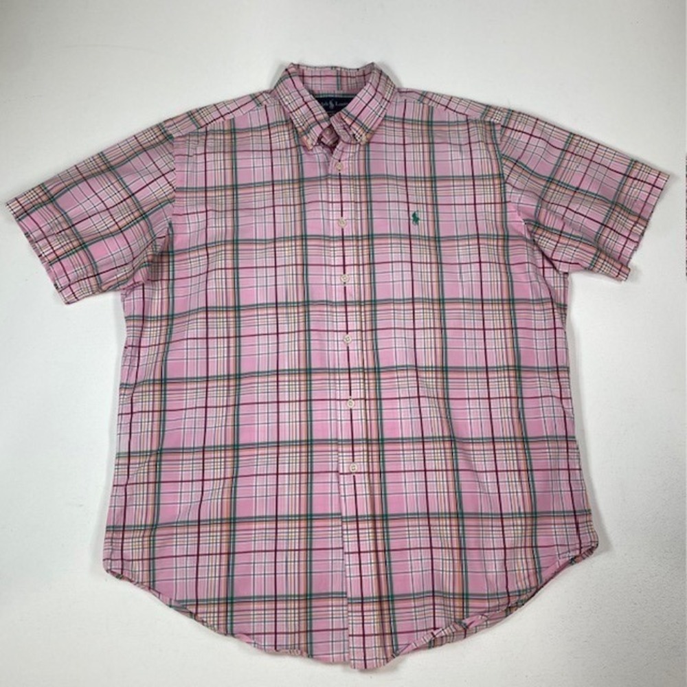 Ralph Lauren Classic Fit Pink Plaid Short Sleeve Button Down Shirt Large